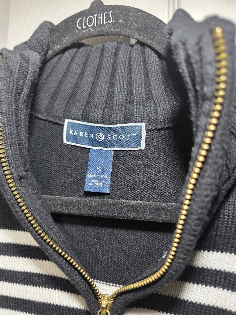 Karen Scott Women’s 100% Cotton Striped Quarter Zip Pullover Sweater Size S